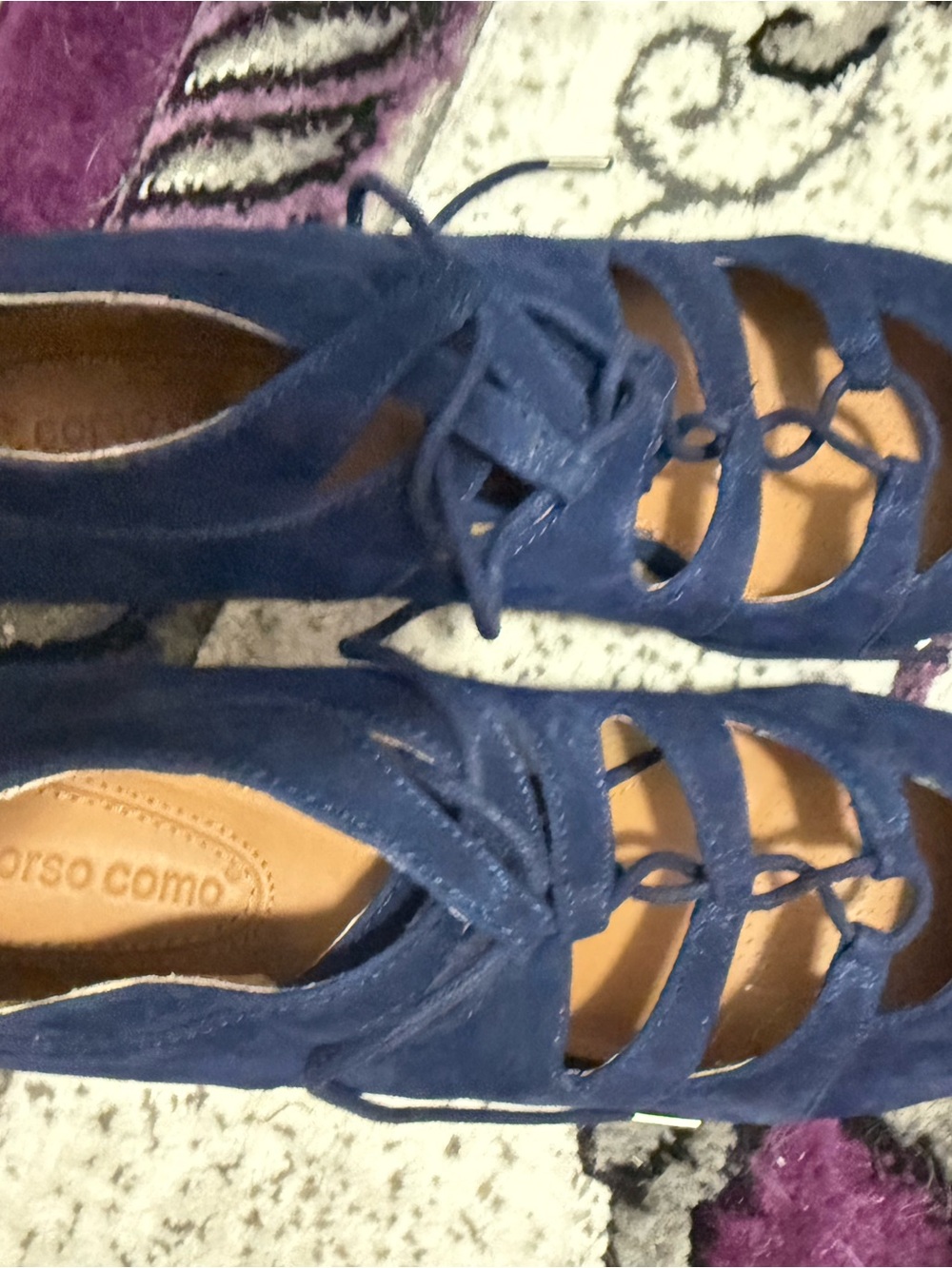 Corso Como Navy Suede Lace-Up Peep-Toe Booties